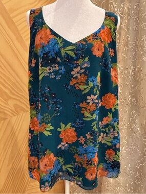 Cabi Sleeveless Teal Floral V-Neck Women’s Top adjustable straps